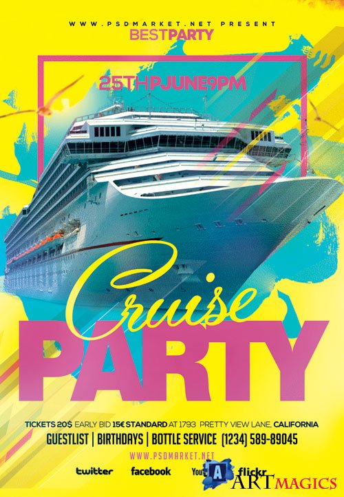 Cruise Party Event Flyer  PSD Template