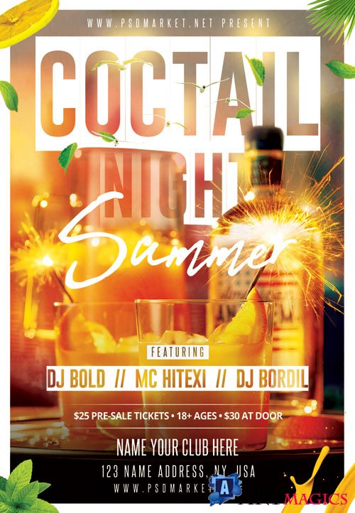 Cocktail Night Flyer  PSD Template