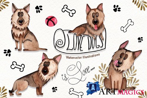 Watercolor Dog Illustrations 27044
