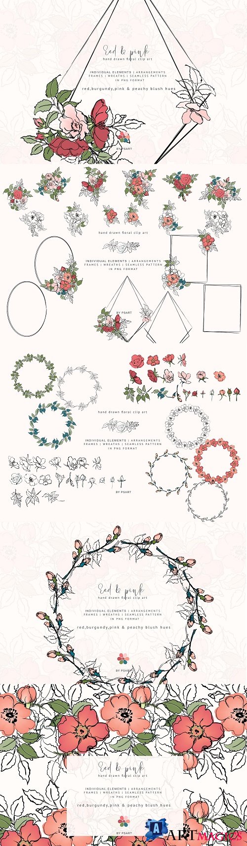 Hand Sketched Rose Clipart Set - 3838492
