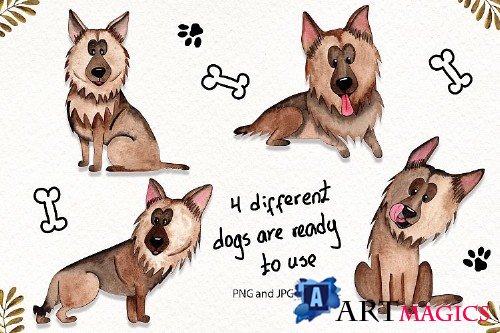 Watercolor Dog Illustrations 27044