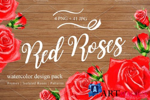 Wonderful red rose watercolor design - 3103648