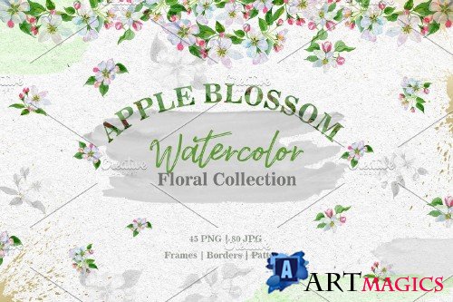 Apple blossom PNG watercolor set - 3100468