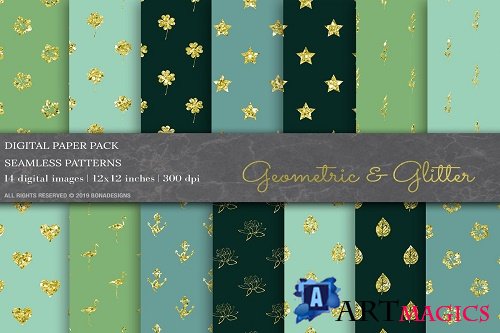 Gold Glitter Geometric Digital Paper - 3808931