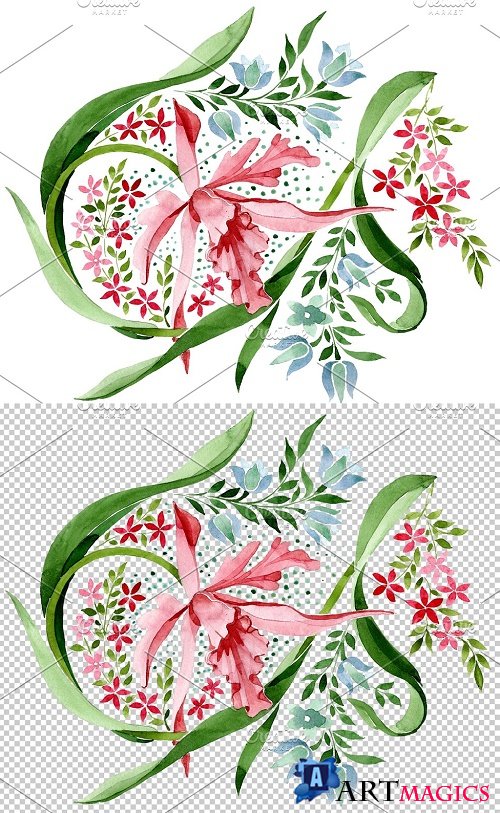 Pink floral ornament watercolor png - 3850199