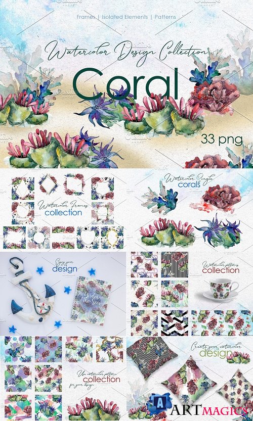 Seafood corals watercolor png - 3848613