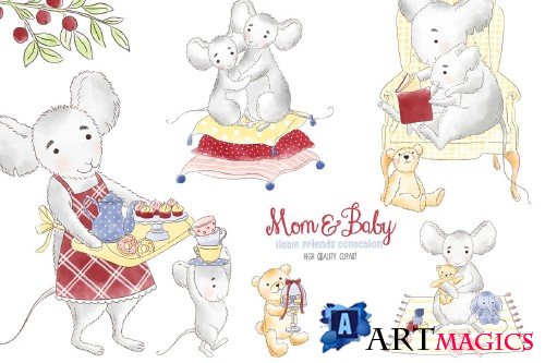 Mouse Mother and me clipart - 3831392