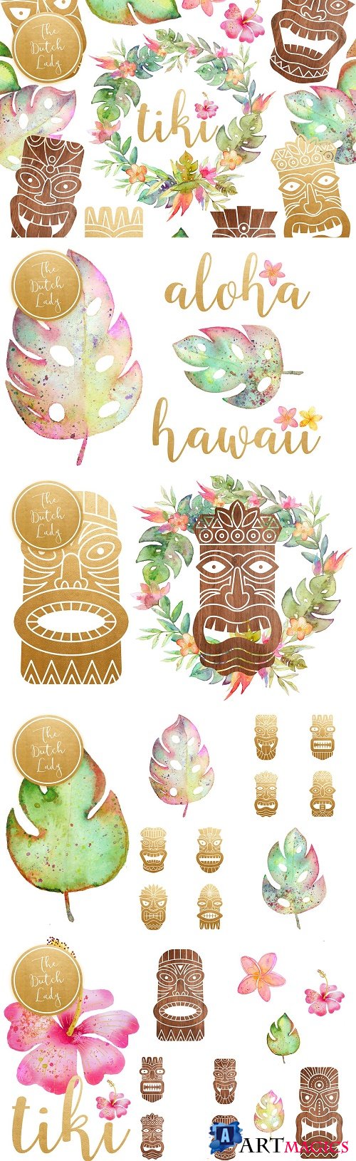 Hawaiian Tiki Mask Clipart Set - 3853129