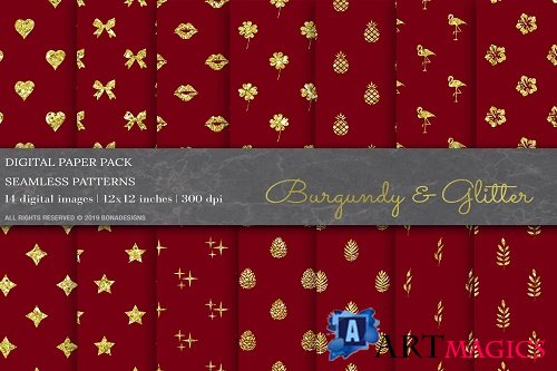Burgundy Glitter Digital Papers - 3808237