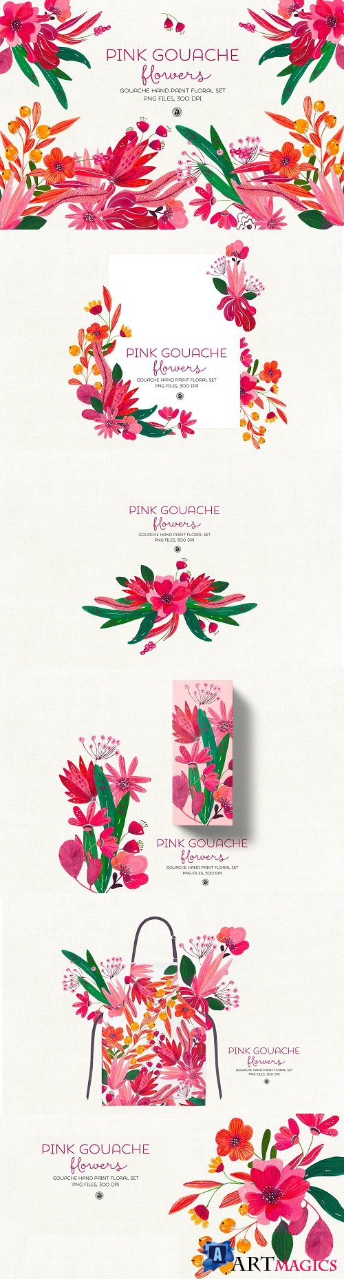 Pink Gouache Flowers - 3843151