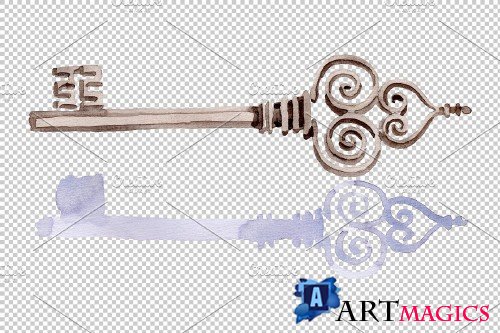 Old Golden Key Watercolor png - 3851288