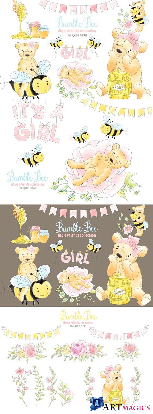 Bee Honey Watercolor clipart - 3799795