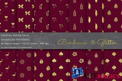 Bordeaux Glitter Digital Papers - 3808239