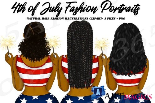 4th of July Fashion Clipart, Natural Hair, Independence Day - 267874
