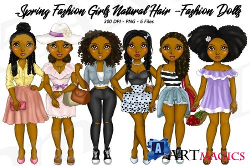 Spring Fashion Planner Clipart, Natural Hair Illustrations - 210409