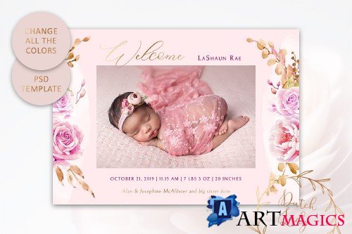 Birth Announcement Card Template #9 - 3855087