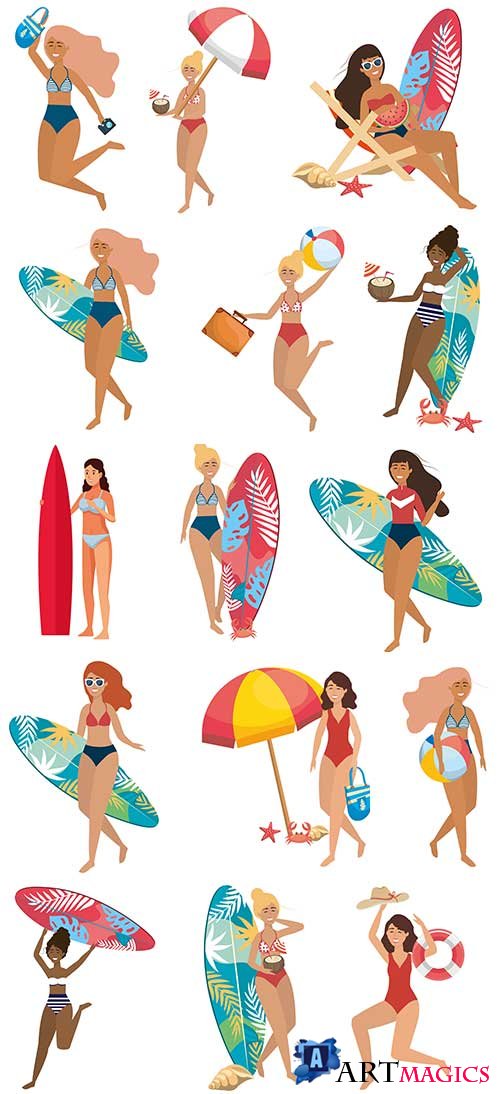    -   / Girls on the beach - Vector Graphics