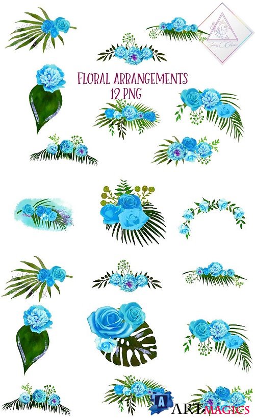 Blue Floral Arrangements Clipart - 274566