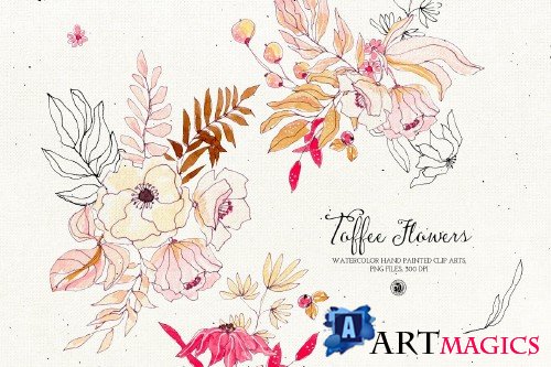 Watercolor Toffee Flowers - 3864030