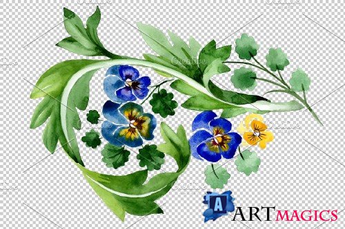 Ornament with violas Watercolor png - 3869923
