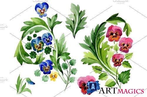 Ornament with violas Watercolor png - 3869923