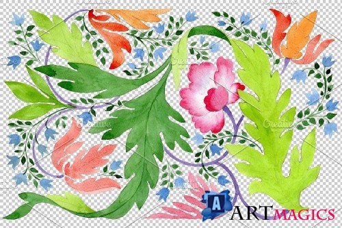 Ornament of wildflowers watercolor - 3869718