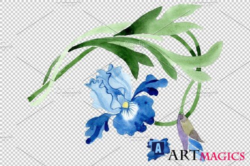 Ornament with irises Watercolor png - 3869905