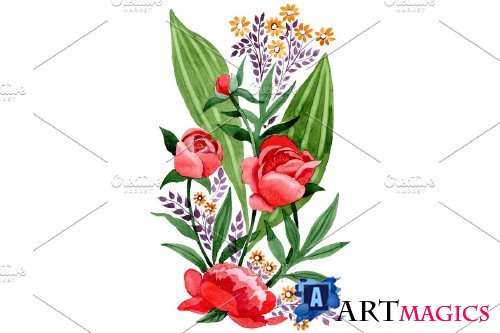 Ornament red free Ukraine watercolor - 3868829