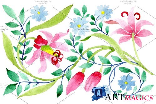 Floral pattern pink watercolor png - 3868498