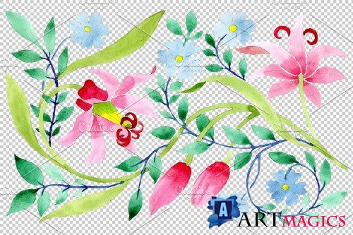 Floral pattern pink watercolor png - 3868498