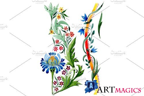 Ornament floral "Riddle" watercolor - 3869060
