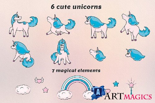 Hand drawn cute unicorns collection - 276175