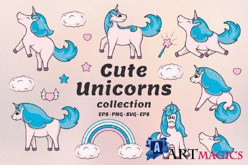 Hand drawn cute unicorns collection - 276175