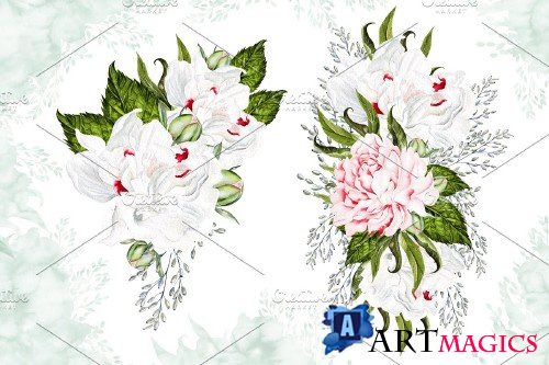 Watercolor Blooming Peony&Hudrangea - 3868446