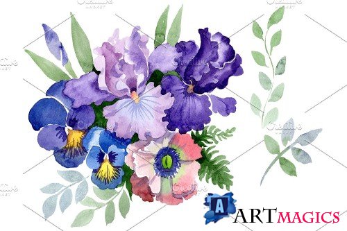 Bouquet "Three wishes" watercolor - 3886019