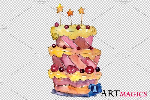 Dessert "Mamulin cake" watercolor - 3885768