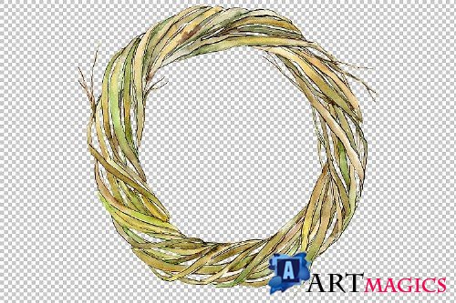 Watercolor wreath of branches png - 277538