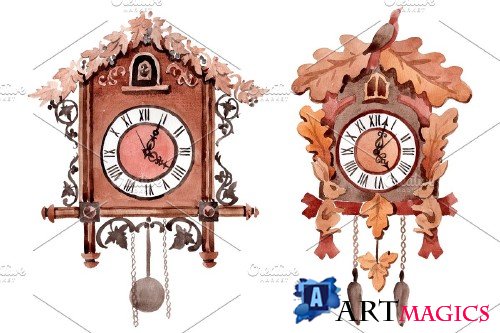 Vintage wall clock watercolor png - 3885818