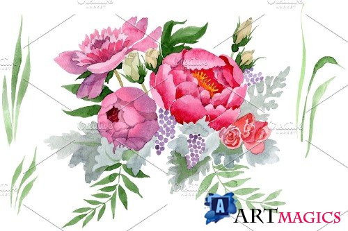 Bouquet "Grace" watercolor png - 3885732
