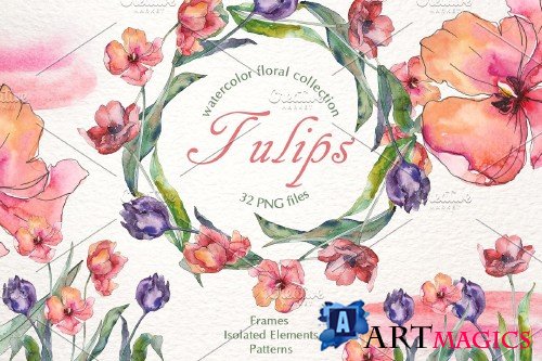 Tulips "Flavor of Love" watercolor - 3882922
