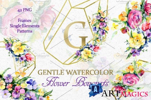 Gentle flower Bouquets Watercolor - 3882616