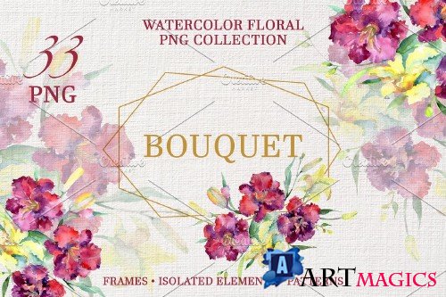 Bouquet "Pure Heart" watercolor png - 3883136