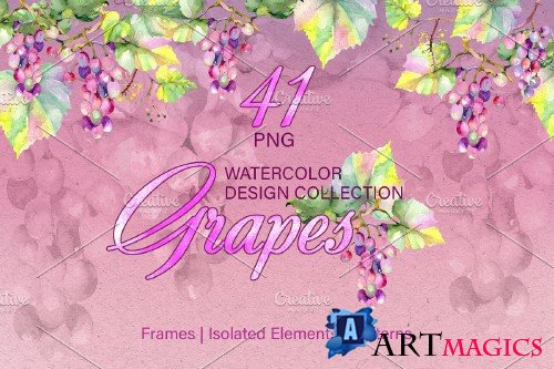 Grapes Watercolor png - 3882945