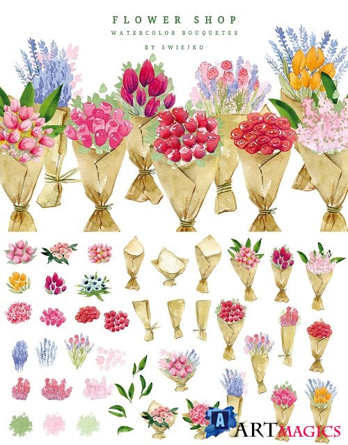 Flower Shop, watercolor bouquets - 2376526