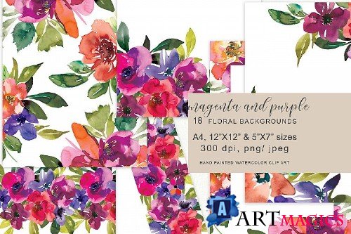 Watercolor Vibrant Colors Floral Background Collection - 278590