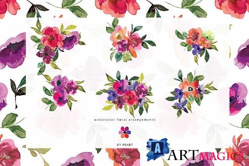 Watercolor Vibrant Colors Floral Clipart Collection - 278584