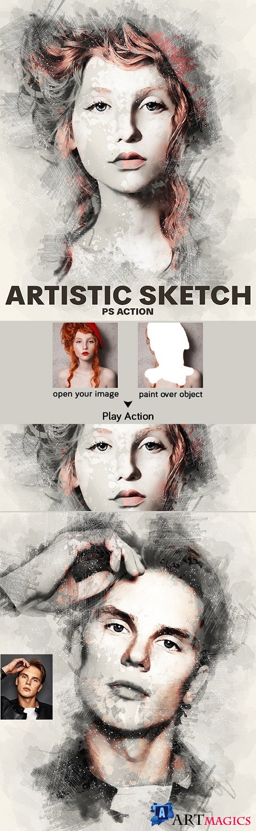 Artistic Sketch Photoshop Action - 23361679