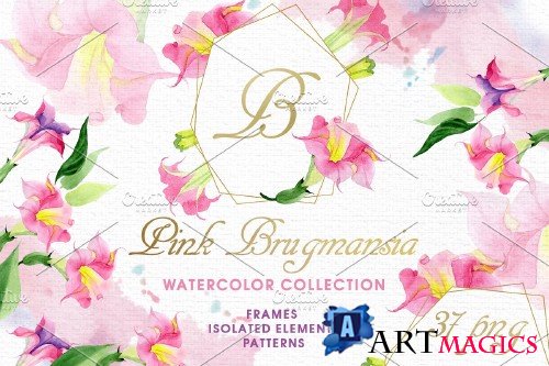 Pink Brugmansia Watercolor png - 3889965