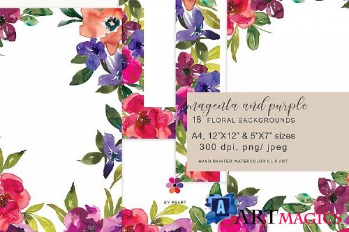 Watercolor Vibrant Colors Floral Background Collection - 278590