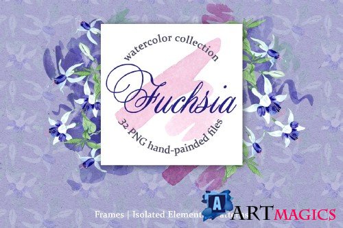 Fuchsia blue Watercolor png - 3890696